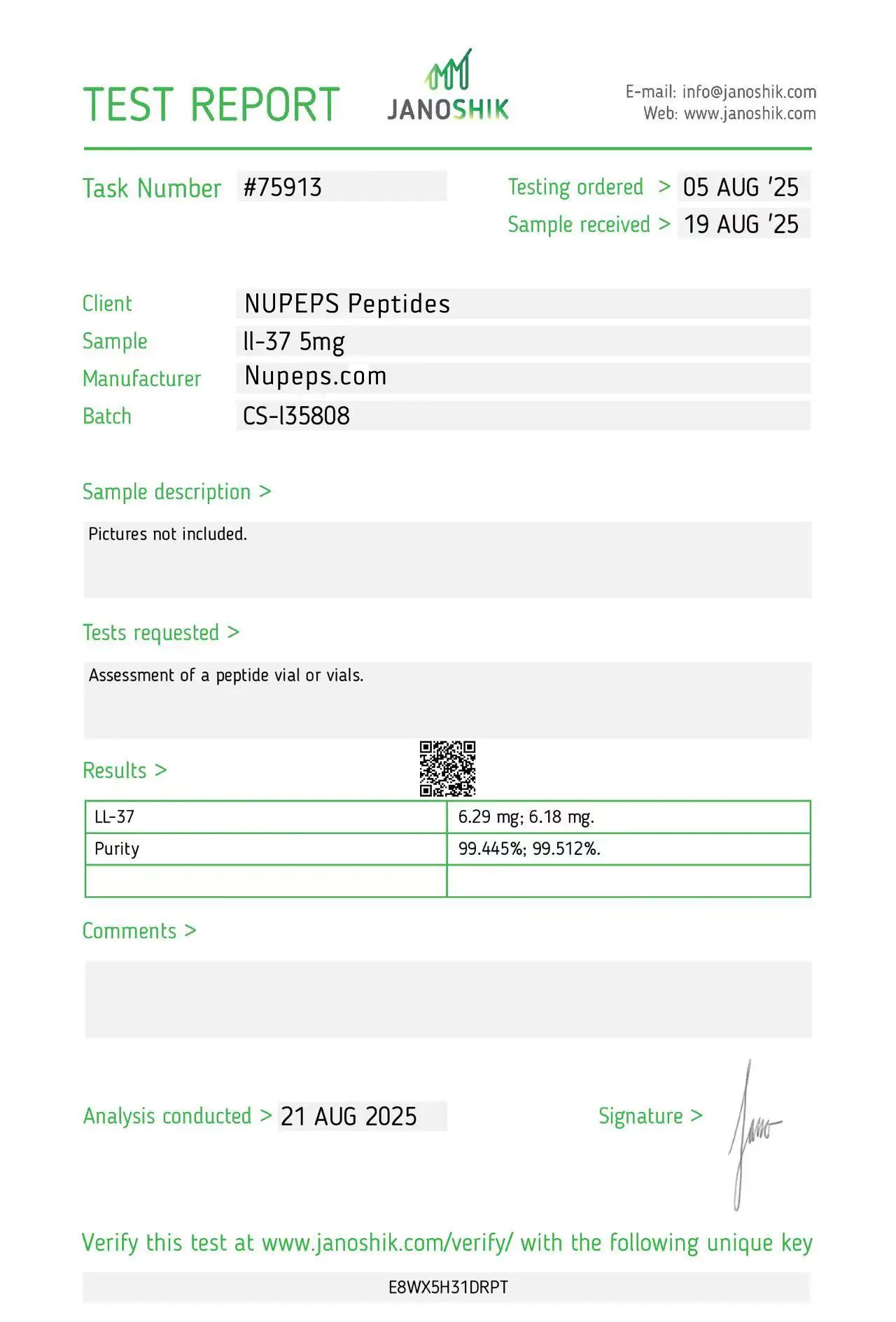 II-37 -peptide laboratory test report -5mg