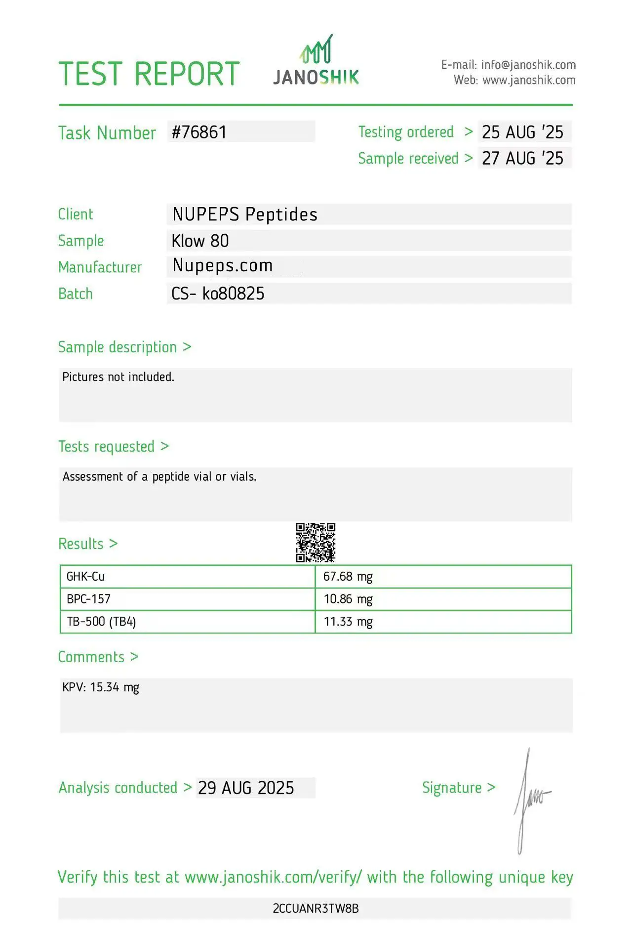 Klow -peptide laboratory test report -80mg