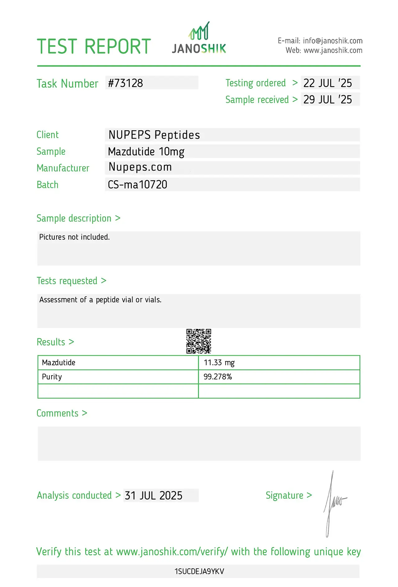 Mazdutide -peptide laboratory test report -10mg