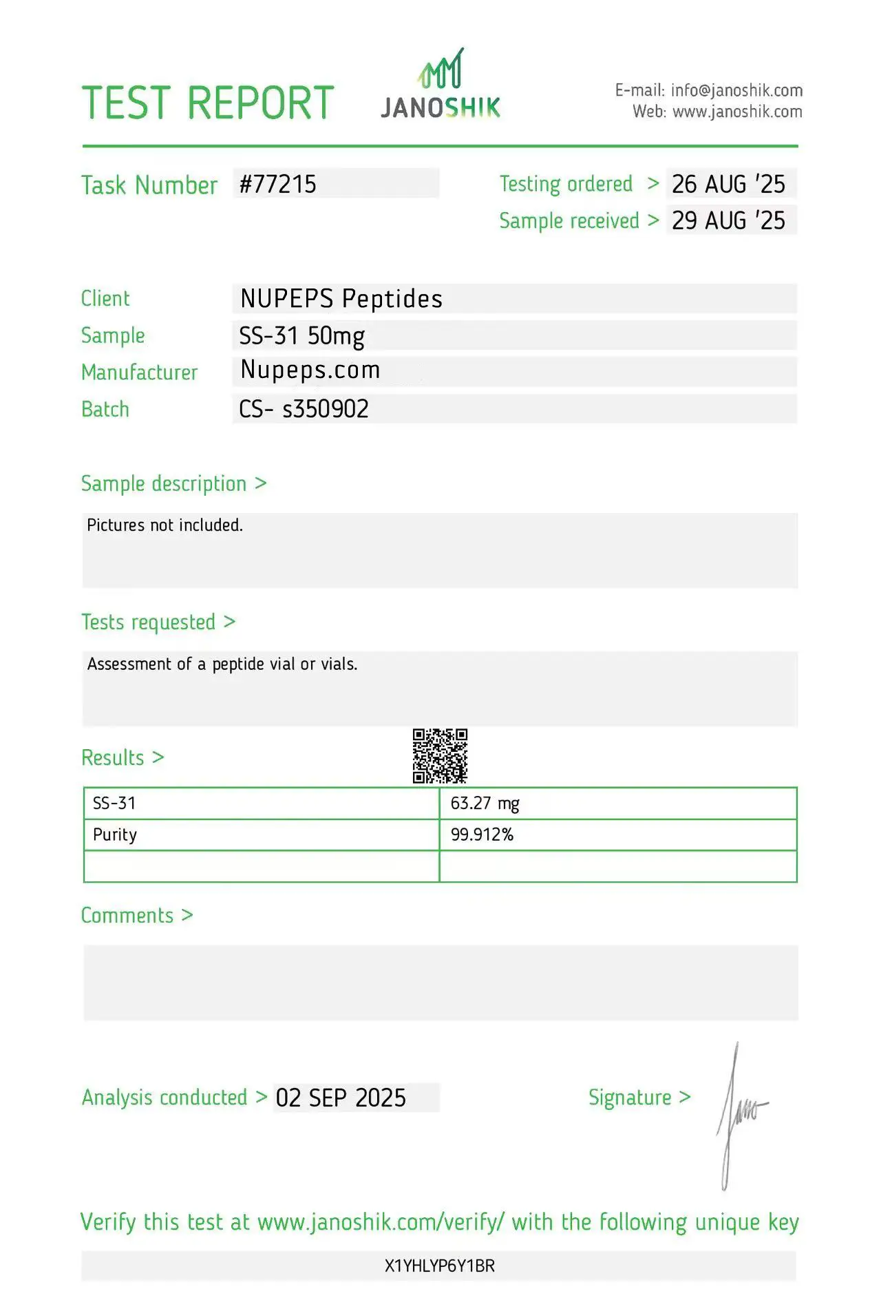 SS-31 -peptide laboratory test report -50mg