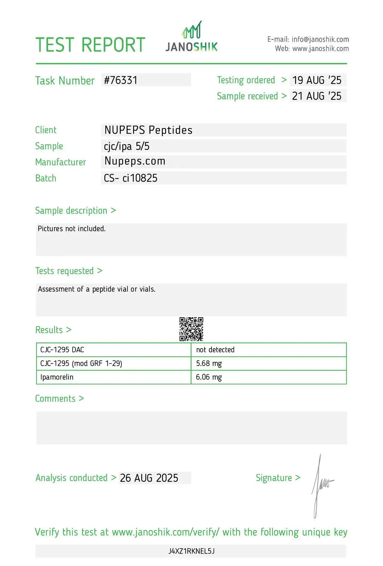 CJC/IPA 5/5 -peptide laboratory test report