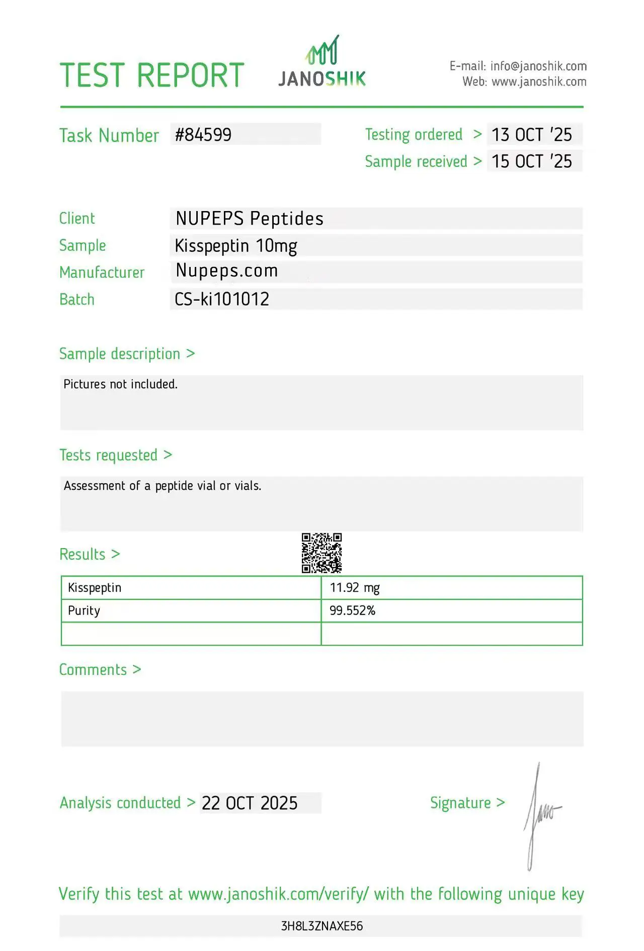 kisspeptin -peptide laboratory test report -10mg