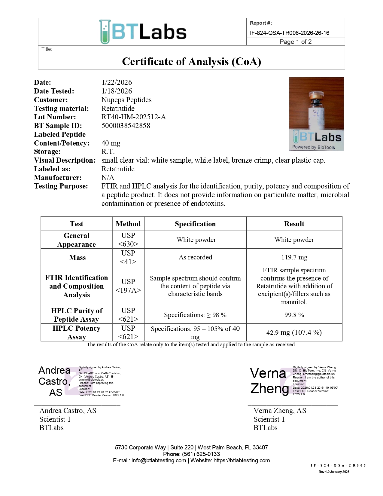 Certificate of Analysis for Retatrutide