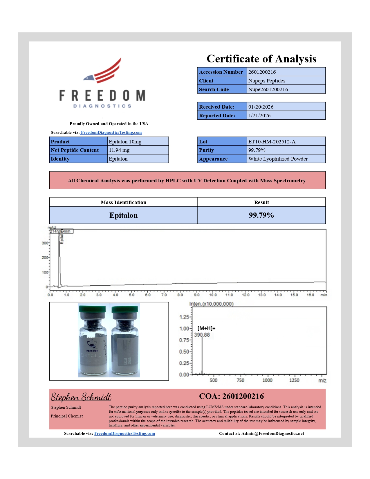 Epitalon 99.79% purity analysis document