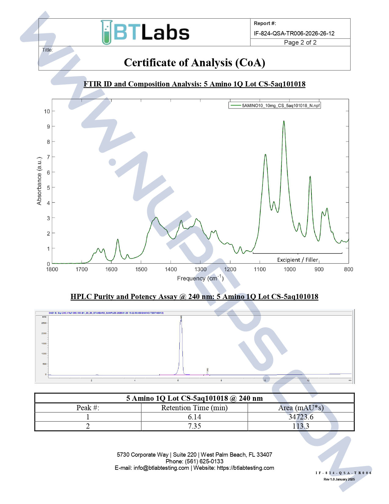 BT Labs 5-Amino-1Q Certificate Analysis