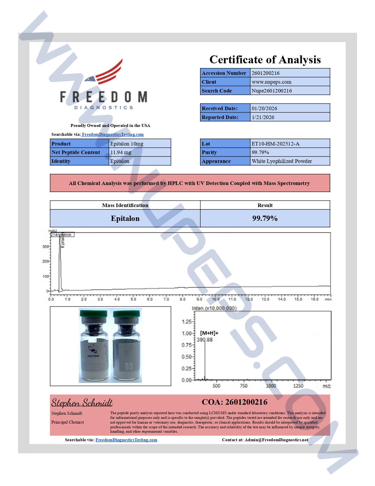 Epitalon Certificate of Analysis document