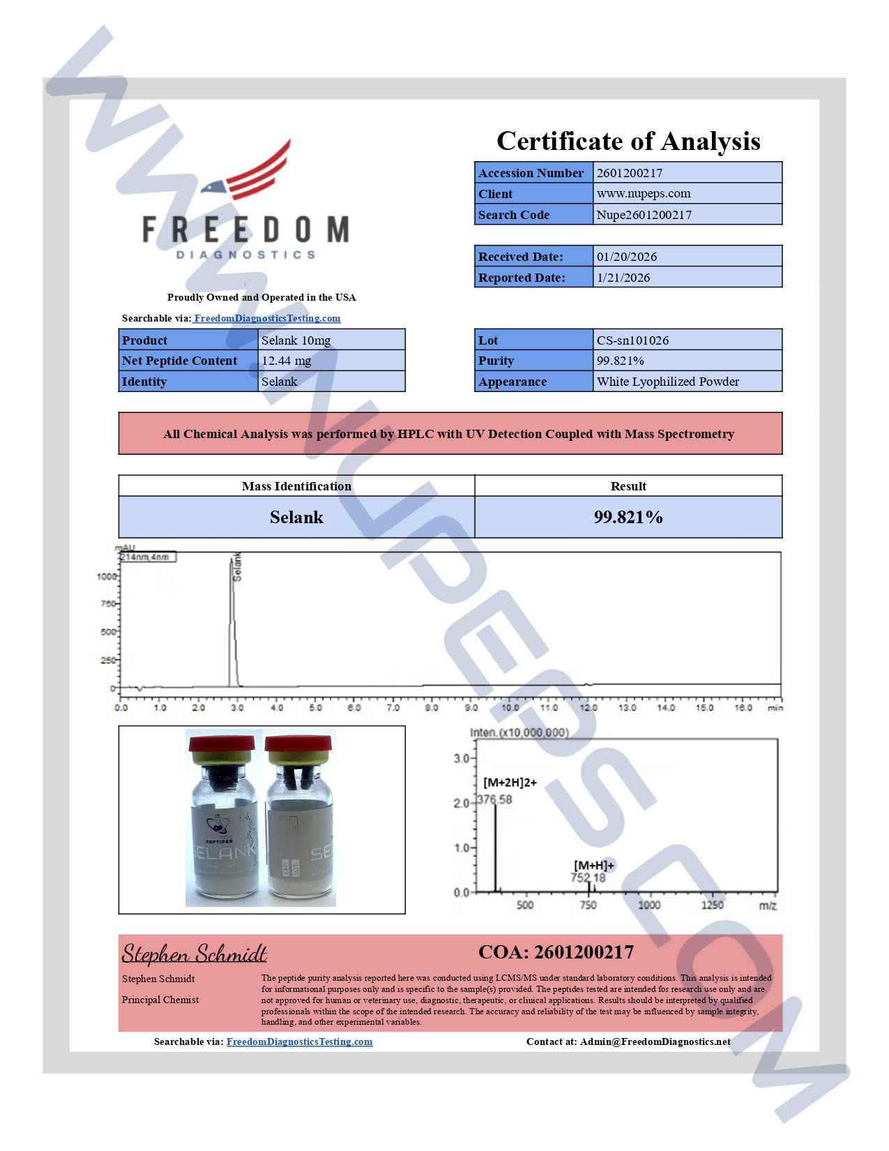 Certificate of Analysis for Selank.
