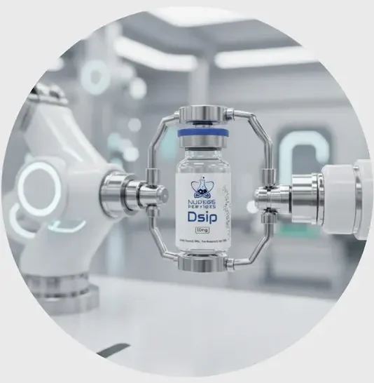 Robot arm holding DSIP vial.